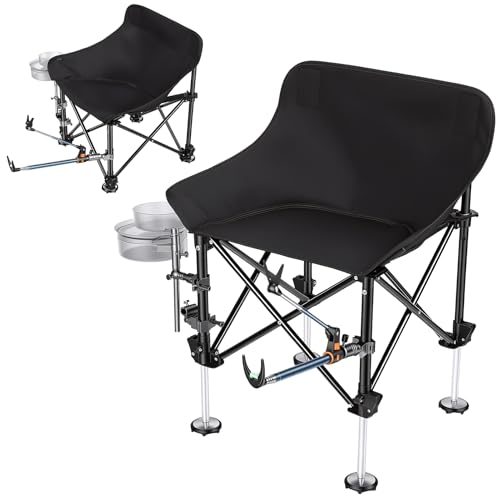 Folding Fishing Chair with Complete Accessories, Portable Camping Chair for Outdoor Fishing, 220LBS Load-Bearing, Non-Slip All-Terrain Design with Storage Bags, Carbon Steel Fishing Chair - color: Black