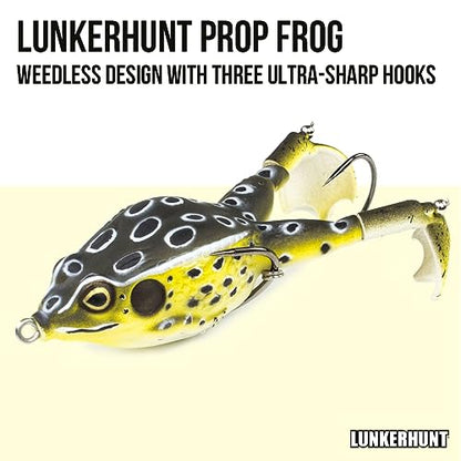 LUNKERHUNT - Frog Bait for Bass Fishing | Soft Hollow Body Weedless Frog for Bass Fishing and Trout | Weedless Realistic Bait Frog Lure, Freshwater with Sharp Hooks Lures and Double Propellers Feet - style: Croaker