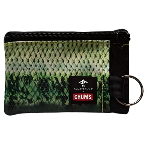 Chums Surfshorts Wallet - Lightweight Slim Wallet with RFID Blocking Card & Clear ID Window - Zippered, Water Resistant w/Key Ring - color: Aqua Flauge Large Mouth Bass