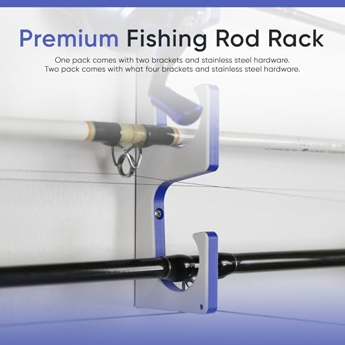 TRAPSKI Made in the USA Premium Fishing Rod/Pole Holder Rack Organizer | Wall or Boat Mounting Fishing Rod Rack | Marine Grade HDPE Plastic | Holder for up to 4 Rods | Stackable - color: H4 White/Blue