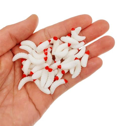 50pcs-1Inch Bass Fishing Worms Lures,Silicone Soft Maggot Baits Bread Worm Fishing Lure,5 Color - color: White