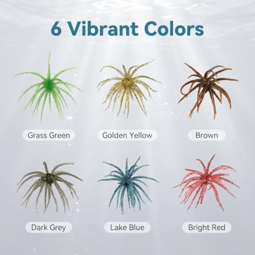 12PCS Mixed Sea Urchin Soft Lure, TPE Super Durable Tentacle Creature Soft Lures Easy Catch for Bass Pike Trout, Versatile Saltwater Freshwater Fishing Soft Bait - color: M-6colour-12pcs