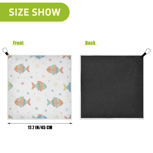 Fish 2 Pack Waffle Pattern Golf Towels, 17.7"x17.7" Square Golf Towel with Carabiner Clip and Magnetic Snap for Cleaning Golf Ball, Club