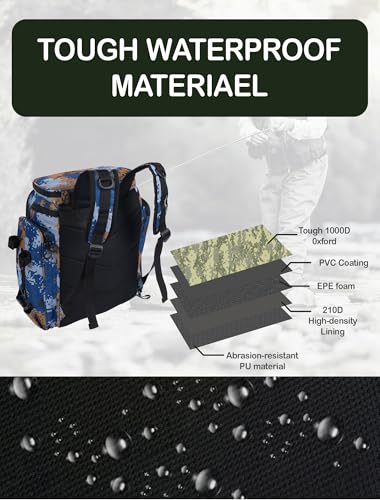 Handor Fishing Tackle Backpack, 50L Capacity, Waterproof Fishing Gear Bag (camouflage blue) - color: Camouflage Blue