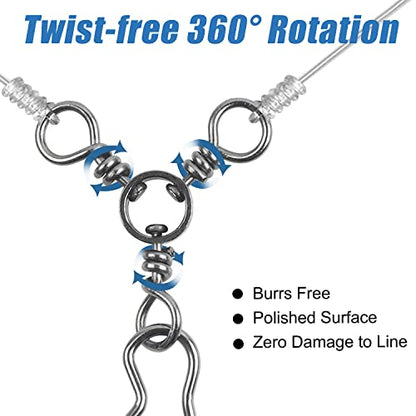 AGOOL Fishing 3 Way Swivel Snaps - 30pcs T-Turn Fishing Swivels Triple Swivels Cross Line Duo Lock Snap Swivels Fishing Lure Connectors Fishing Tackle for Trolling Catfish Rig Saltwater Freshwater - size: 8# (26lb) - 30pcs