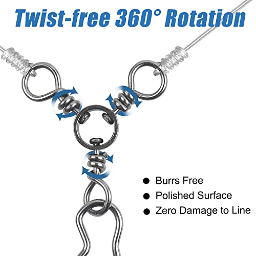AGOOL Fishing 3 Way Swivel Snaps - 30pcs T-Turn Fishing Swivels Triple Swivels Cross Line Duo Lock Snap Swivels Fishing Lure Connectors Fishing Tackle for Trolling Catfish Rig Saltwater Freshwater - size: 2# (75lb) - 30pcs