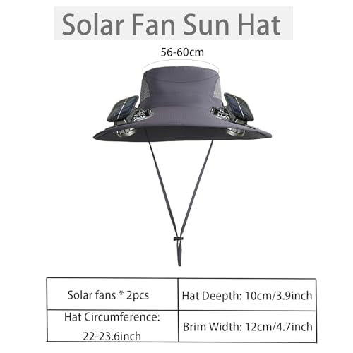 Solar Powered Fan Hat with 2 Fans, Wide Brim Sun Hat for Men Women, Adjustable Cooling Fishing Hat for Outdoor - color: Dark Gray