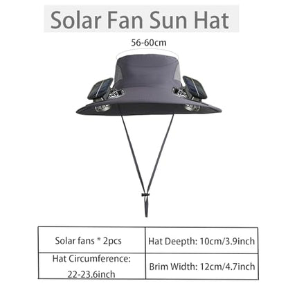 Solar Powered Fan Hat with 2 Fans, Wide Brim Sun Hat for Men Women, Adjustable Cooling Fishing Hat for Outdoor - color: Dark Gray