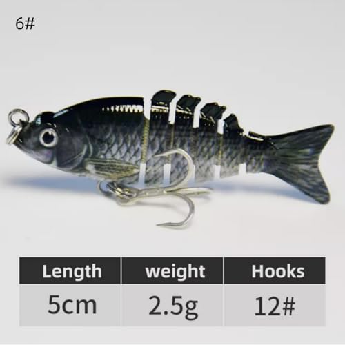 Mini Fishing Lures Multi Jointed Fish Fishing Slow Sinking Lifelike Swimbait Freshwater and Saltwater Crankbaits for Bass Trout Bass Lures 2in/0.08oz 12#Hook - color: 6# 1Pcs