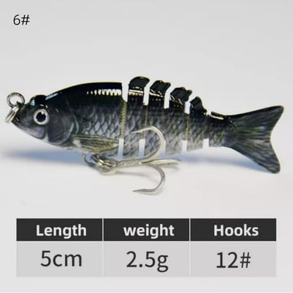 Mini Fishing Lures Multi Jointed Fish Fishing Slow Sinking Lifelike Swimbait Freshwater and Saltwater Crankbaits for Bass Trout Bass Lures 2in/0.08oz 12#Hook - color: 6# 1Pcs