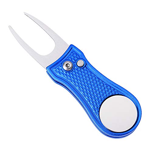 Mile High Life Microfiber Waffle Pattern Golf Towel | Club Groove Cleaner Brush | Foldable Divot Tool with Magnetic Ball Marker (Blue Towel/Brush/Bone Divot) - color: Blue Towel/Brush/Bone Divot