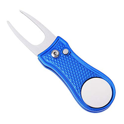 Mile High Life Microfiber Waffle Pattern Golf Towel | Club Groove Cleaner Brush | Foldable Divot Tool with Magnetic Ball Marker (Blue Towel/Brush/Bone Divot) - color: Blue Towel/Brush/Bone Divot