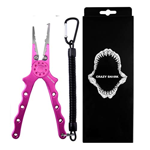 Professional Saltwater/Fresh Water Aluminum Fishing Pliers Tungsten Carbide Cutters Hook Remover with Sheath and Lanyard - color: Pink