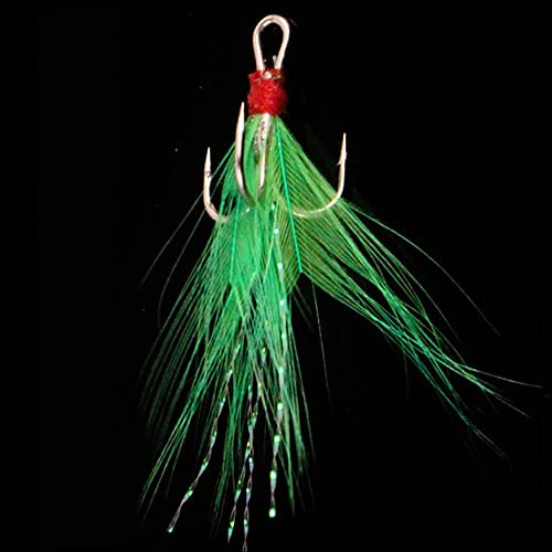 20Pcs Treble Fishing Hooks with Feather Size Stainless Steel Barbed Sharp Triple Fishhook with Box for Saltwater Freshwater - color: 20pcs-Green Feather, size: 6#