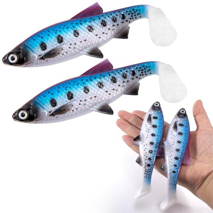 Alwonder 2-Pack Fishing Swimbait Soft Plastic Lures Saltwater, 6.1IN Texas Rig Paddle Tail Swim Baits Freshwater, Sinking Paddle Tail Soft Lure Bait for Pike Musky Bass Tarpon Halibut Mackerel Grouper - color: Bule and White