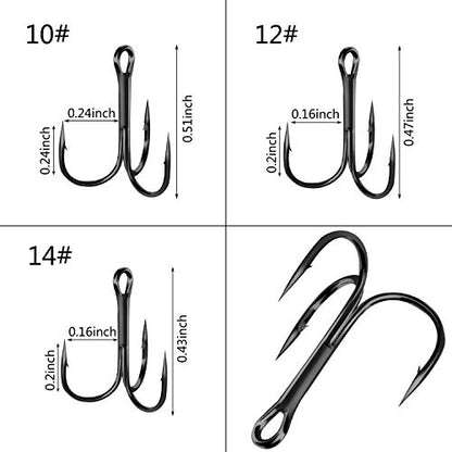 Shaddock Fishing 10-100Pcs Big Size Sharp Treble Hooks O'Shaughnessy Sharpened Treble Fishing Hooks High Carbon Steel Fish Treble Hook Size 10-10/0 - color: Black, size: 100PCS #6