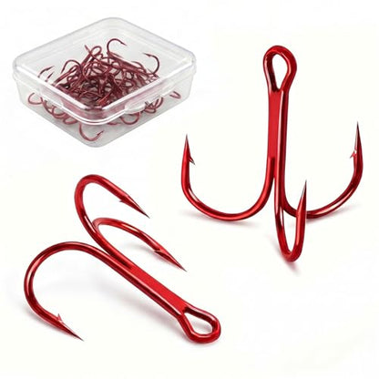 Persei 100pcs Fishing Hook Treble Hooks High Carbon Treble Hooks Super Sharp Solid Size 2 4 6 8 10 12 Triple Barbed Steel Fish Hook - color: Red, size: 4#-100pcs