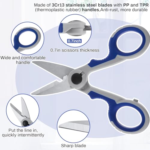 Honoson 2 Pcs 5.7" Fishing Scissors Braided Line Cutters Fishing Heavy Duty 3cr13 Non Slip Serrated Edge Scissors Saltwater Freshwater Braid Multi Function Snips for Trimming (Blue Gray) - color: Blue Gray
