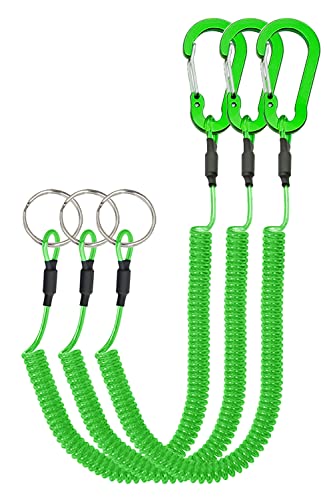Lix&Rix Retractable Safety Coiled Lanyard with Aluminium Alloy Carabiner Clip, Black/Blue/Green/Red/Silver/Yellow - color: Green 3pcs