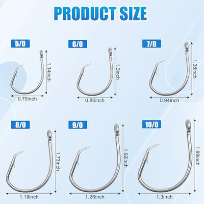 SILANON Circle Hooks Saltwater, 35pcs Stainless Steel Fishing Hooks Wide Gap Tuna Hooks Big Game Short Shank for Bass Catfish Bluegill - size: 8/0-35pcs