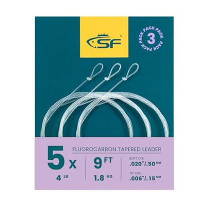 SF 3 Packs Pre-Tied Loop Fly Fishing Tapered Leader Fluorocarbon 7.5FT 9FT 12FT 0X 1X 2X 3X 4X 5X 6X 7X - color: Clear-3Packs, size: 9FT-5X