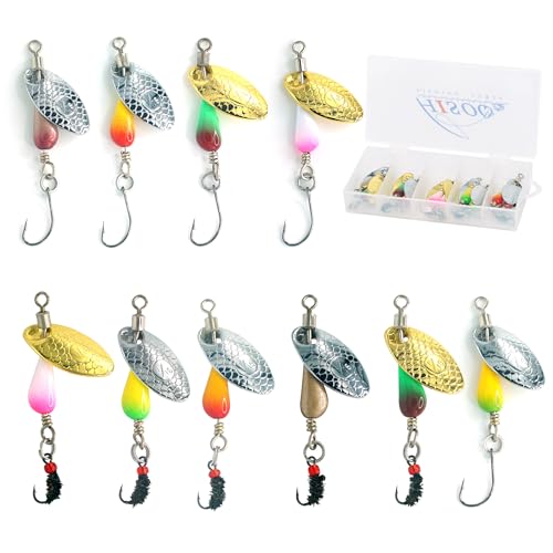Trout Spinners - Fly Trout Fishing Lures for Bass Salmon Pike, Smallmouth Bass Lures with Brass Spinner for Lake River Fishing - color: Style E-0.1oz/10PCS
