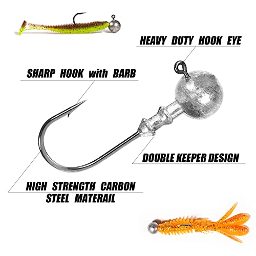 AMYSPORTS Bass Saltwater Jig Head Hooks Freshwater Sharp Jig Hooks Lead Round Ball Fishing Jigs Lead 1/8oz-1/2oz - size: Size3 (1/4oz.) 25 pcs