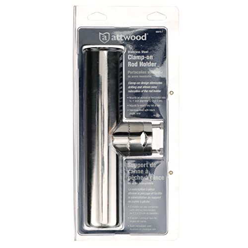 Attwood 66970-7 Stainless Steel Clamp-On Rod Holder, for Rail 7/8-Inch to 1-Inch Dia., 9 Inches Long, 1 3/4-Inch Inside Diameter