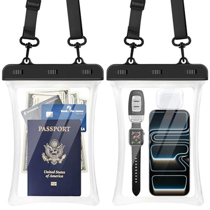 CACOE Floatable Waterproof Phone Pouch 2 Pack Up to 10.0", Black+Black | Floatable, IPX8 Waterproof Phone Case,Adjustable Lanyard,Dry Bags for Beach/Cruise/Travel/Camping/Kayak/Vacation Essentials - color: Black+Black-#2, size: Up to 10.0"-Floatable