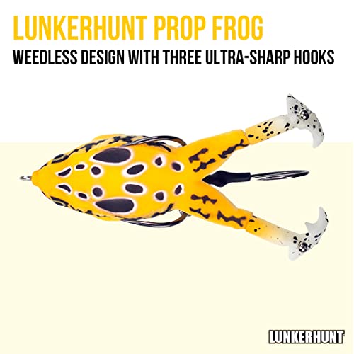 LUNKERHUNT - Frog Bait for Bass Fishing | Soft Hollow Body Weedless Frog for Bass Fishing and Trout | Weedless Realistic Bait Frog Lure, Freshwater with Sharp Hooks Lures and Double Propellers Feet - style: Sunrise