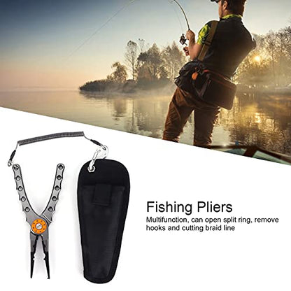 Fishing Pliers Saltwater, Split Pliers Hook Remover, with Safety Lock, Split Pliers Tools, with Sheath and Lanyard, Aluminum Alloy Multi Function Fish Tools - color: Gray
