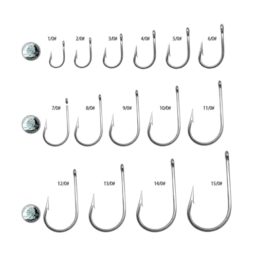 Saltwater Tuna Hooks– Stainless Steel Forged Ringed Extra Strong Big Game Fishing Hook for Giant Shark Salmon, Size 2/0-13/0 - size: 2/0#-10pcs