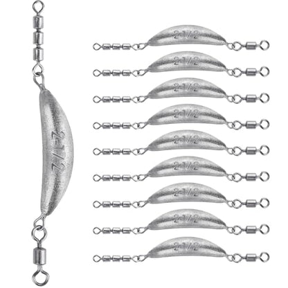 THKFISH Fishing Spin Sinker，Crescent Sinker with 3 Roller Swivels Fishing Sinker Drop Shot Weights Fishing Weights Kit Inline Trolling Sinkers,Torpedo Sinkers Saltwater Freshwater,1/2-6OZ, sliver - size: 2 1/2OZ
