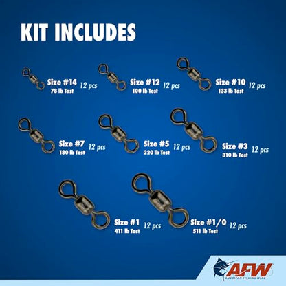 American Fishing Wire Fishing Swivels - Mighty Mini 100% Stainless Steel Snap Crane Swivels, 3X Stronger Than Brass, For Terminal Tackle Box, Up to 600lb Test - Fishing Gear for Fishing Line Leaders - style: Mighty-Mini Stainless Steel Swivels Kit