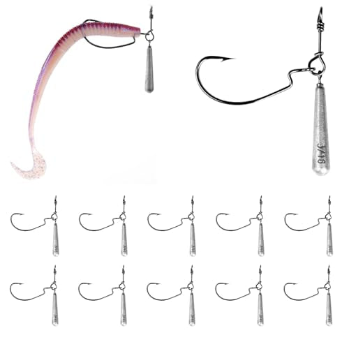 OJYDOIIIY Jika/Tokyo Rig (10/12 PCs) - Drop Shot Style Fishing Rigs with Weedless EWG Hooks (1/8 3/16 1/4 3/8 1/2oz) | Replaceable Hooks & Weights - color: Jika Rig, size: 3/8oz - 10Pack