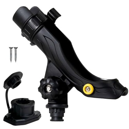 Five Oceans Fishing Rod Holder for Boat with Deck Mount Base, Black, High-Impact Nylon for Boats & Kayaks, Multiple Sizes - style: Large Rod Holder + Spring-loaded Lock Cap Base