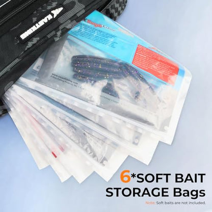 KastKing BaitSpace Waist Bag – Waterproof Tackle Storage Bag With Adjustable Belt, Fishing Fanny Pack for Men, Soft Bait Organizer, 3600 Utility Box, Rod Holder, Nylon - color: Black Camo