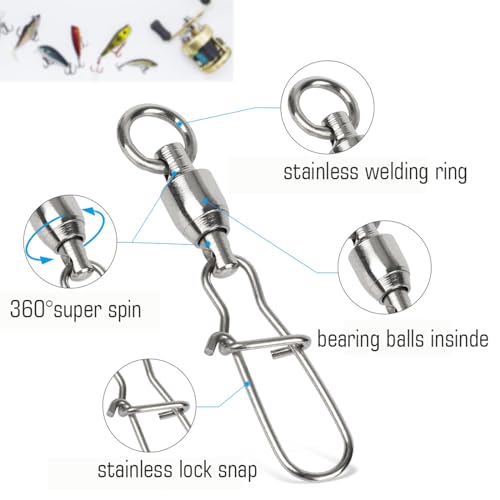 AMYSPORTS Duo Lock Snap Fishing Swivels Stainless Barrel Swivels Fishing Lure Snap Swivels Ball Bearing Swivels Fishing Tackle for Saltwater Fishing Freshwater Fishing - size: Size 0+0 (27lb) 50 pcs