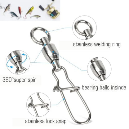 AMYSPORTS Duo Lock Snap Fishing Swivels Stainless Barrel Swivels Fishing Lure Snap Swivels Ball Bearing Swivels Fishing Tackle for Saltwater Fishing Freshwater Fishing - size: Size 1+1 (40lb) 50 pcs
