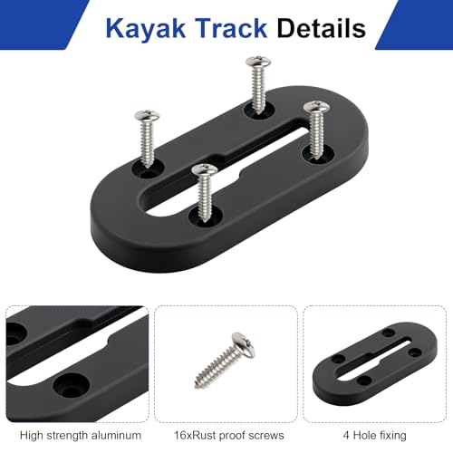 Kayak Track Mount, Kayak Rail Track Mount, Kayak Gear Track Accessories, Kayak Low Profile Track for Fishing Rod Holder, Cup Holder, Paddle Holders, Anchor Cleats (4 in, 4 Holes, 4 Pieces) - size: 4 Inch