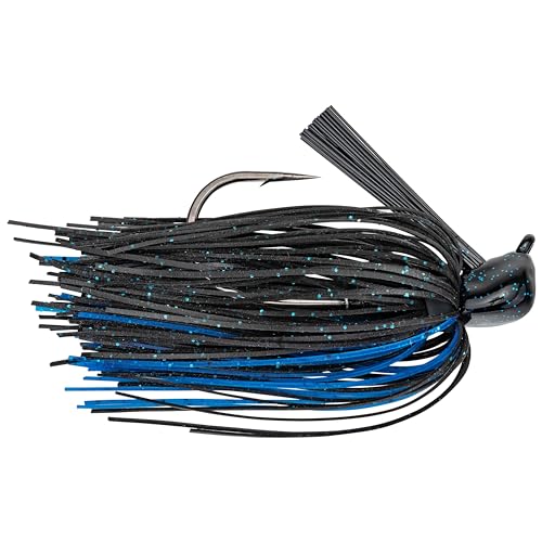 Strike King (TGSKJ38-2) Tour Grade Skipping Jig Fishing Lure, 2 - Black/Blue, 3/8 oz, Customized Flat-Sided Head for Smoother Skipping - size: 3/8 oz