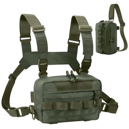 Outdoor Chest Bag for Men, Water-Resistant Fishing Chest Pack, Tactical Vest for Running, Cycling, Hiking - color: Green