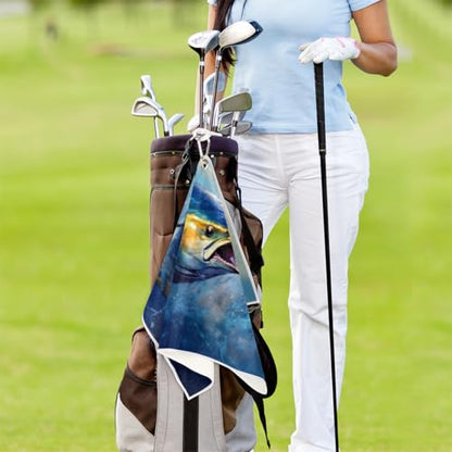 Blue Sea Ocean Fish Golf Towel for Men Women Ultra-Absorbent Towels for Golf Bag with Clip Ball Cleaner Funny Accessories Gifts Golf Carts & Clubs Rag Tennis Towel Microfiber Design 24"x15"
