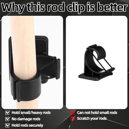 20 Pcs Fishing Rod Clips Kit Upgrade 10 Adjustable Fishing Pole Rod Holder Clips and 10 Fixing Brackets, Billiards Cue Clip Pole Rods Holder Snooker Pool Cue for Wall Mounted Accessories