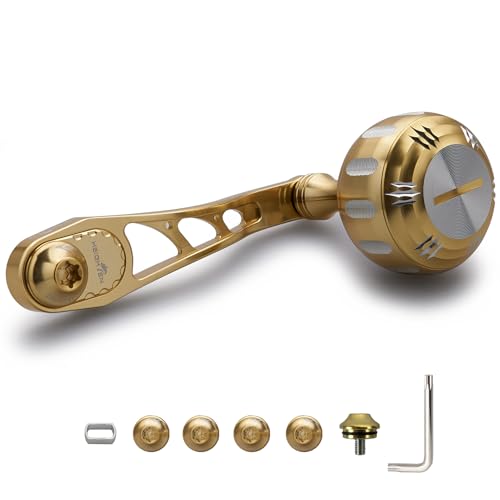 HEIGHTEN 65mm/75mm Fishing Reel Handle with 35mm Knob for Shimano Daiwa Abu Garci Penn Kastking Lew's Baitcasting Reel Power Crank Accessory - color: Gold & Silver