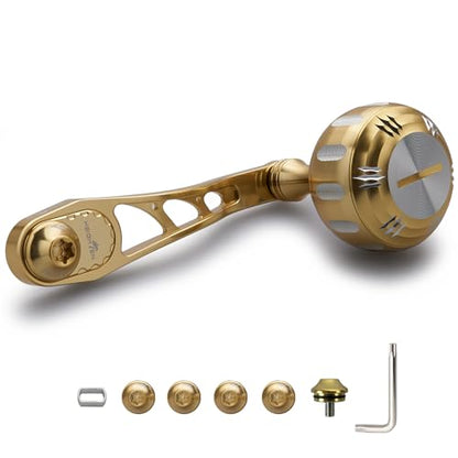 HEIGHTEN 65mm/75mm Fishing Reel Handle with 35mm Knob for Shimano Daiwa Abu Garci Penn Kastking Lew's Baitcasting Reel Power Crank Accessory - color: Gold & Silver