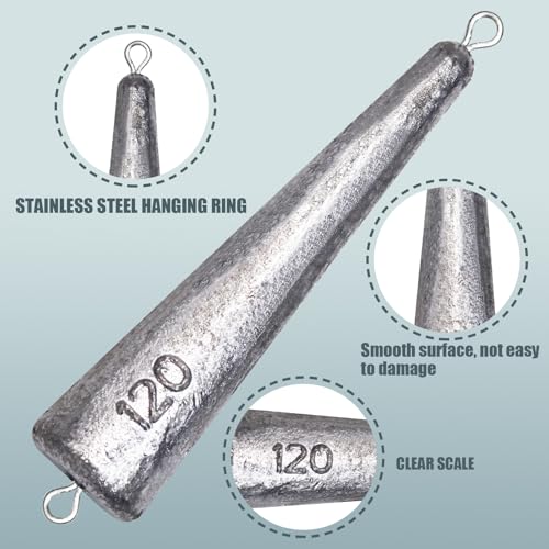 Through Wire Inline Torpedo Sinkers, Lead Double Ringed One Piece Wire Saltwater Fishing Torpedo Weights for Bottom Surf Fishing 1oz, 2oz, 3oz, 4oz, 5oz - size: 4 OZ, 3 PCs, style: C - Dual Ringed Conical Sinkers
