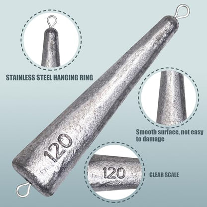 Through Wire Inline Torpedo Sinkers, Lead Double Ringed One Piece Wire Saltwater Fishing Torpedo Weights for Bottom Surf Fishing 1oz, 2oz, 3oz, 4oz, 5oz - size: 4 OZ, 3 PCs, style: C - Dual Ringed Conical Sinkers
