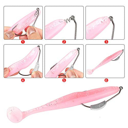 25 Pcs/Box Weighted Swimbait Hooks, Weighted Fishing Hooks Saltwater Worm Weedless Hooks for Bass Fishing Mixed 5 Size 1/0 2/0 3/0 4/0 5/0