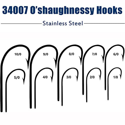 Saltwater Fishing J Hooks O'Shaughnessy Forged Extra Strong Stainless Steel Trolling Sea Bass Striper Snapper Fishing Hooks, Size 1/0-10/0 - size: 3/0-30pcs